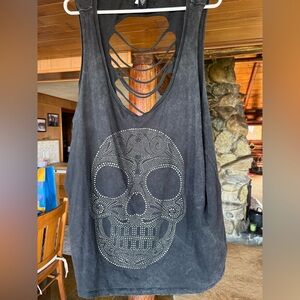 Torrid Black Cotton Distressed Skull Tank